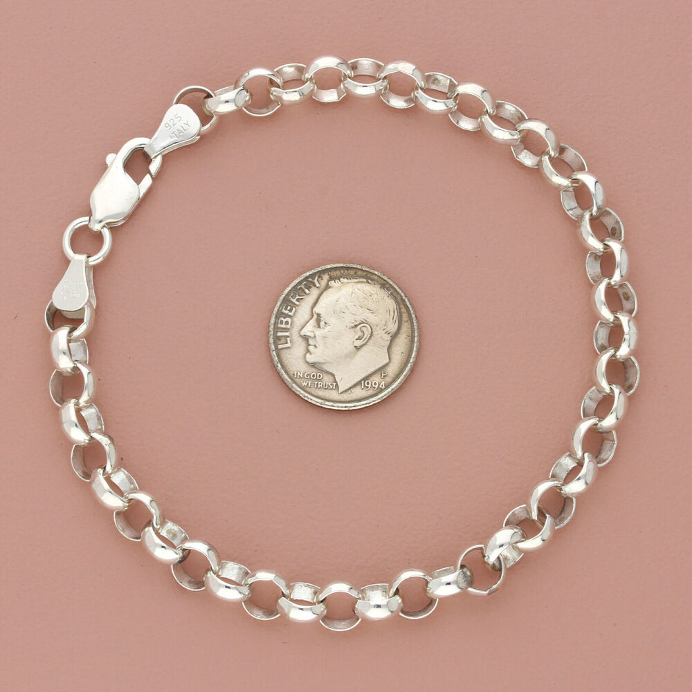 sterling silver italy 6mm rolo chain bracelet size 8in - Picture 2 of 4
